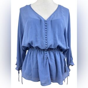 Robbi & Nikki Blue V-Neck Peasant Blouse Size Small NWT